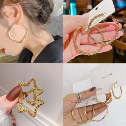 Dangle & Chandelier Fashion Circle Hoop Earring 2021 Big Geometric Round Heart Gold Colour Earrings For Women Drop Modern Female Je267g