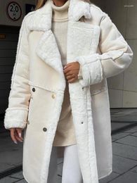 Women's Fur Faux Long Jacket Casual Lapel Teddy Coat Winter Thick Warm Lamb Wool Lady Fashion Vintage Oversize Windproof Outwear