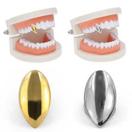 Hip Hop 14K Gold Plated Single Teeth Grills Custom Fangs Tooth Caps Vampire Fang for Halloween Party Jewelry Gift340L