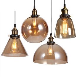 Vintage Pendant Lights American Amber Glass Pendant Lamp E27 Edison Light Bulb Dinning room Kitchen Home Decor Planetarium Lamp216a