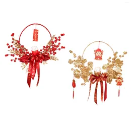 Decorative Flowers Chinese Year Decoration Handcraft Metal Wall Hanging Wreath For Holiday