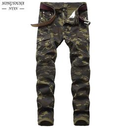 Men's Jeans Fashion Military Camouflage Male Slim Trend Hip Hop Straight Army Green Pocket Cargo Denim Youth Brand Pants 231214