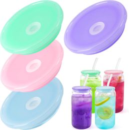 Replaced Coloured Plastic Lids for 16oz Glass Tumbler Covers Blank Clear Frosted Glass Mason Jar Libby Can Cooler Cola Beer Food Cans