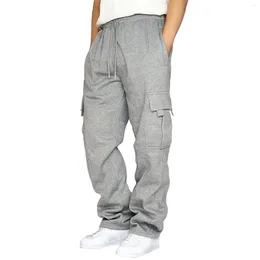 Men's Pants Sweatpants Cargo Fitness Running Loose Waist Solid Color Jersey Big Pocket Jogging Male Clothing