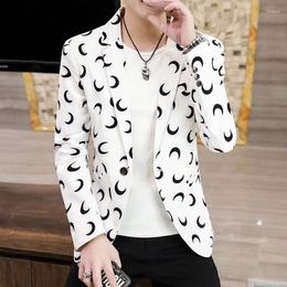 Men's Suits Mens Spring And Autumn Slim Fit Printed Suit Teen Trend Handsome Blazers Coat One Button