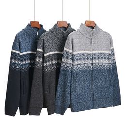 Foreign Trade, Cross-Border Business, Autumn Plush And Thickened Sweater, Middle-Aged Men's Stand Up Collar, Color Matching, Vintage