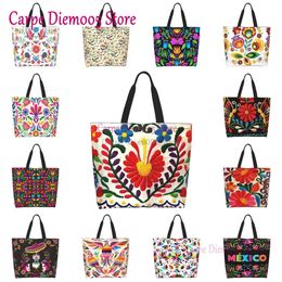 Shopping Bag Shoulder Mexican Flowers Large Capacity Grocery Tote For Ladies 231215