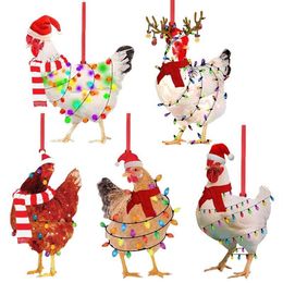 Christmas Decorations Wooden Scarf Chicken Pendants Xmas Tree Ornaments Home Hanging Decor For Navidad 2021221i