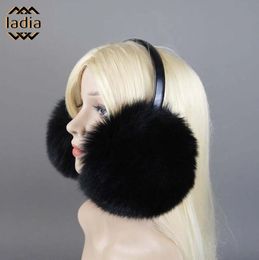 Ear Muffs Winter Cool Real Fox Fur Ear Muffs Plush Anti Noise Earmuffs Girl Accessories For Woman Warm Headphone Thermal Protector Warmers 231214