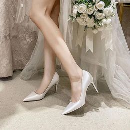 Dress Shoes 2023 Women's High Heels Shallow Pointed Toe Pumps Luxury Satin Temperament 9cm Stiletto Bridal Wedding