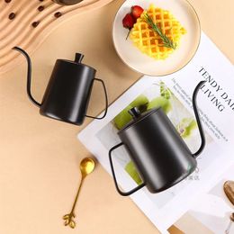 Coffee Pots 250/350/600ml Coffee Pour Over Kettle Stainless Steel Black Lid Cafe Espresso Accessory Hanging Ear Drip Long Gooseneck Tools 231214