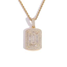 Hip Hop Ice Necklace Square Zircons Military Brand Brass-Inlaid Zircon Explosive Pendant Necklace264v