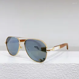 Sunglasses Pilot Style Metal Oval Frame Men's Glasses 0430S Woodiness Temple Women's Silver Reflective Lenses Black Blue Brown