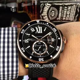 42mm Calibre De Dive W2CA0004 Asian Automatic Mens Watch Black Dial Big Date Roman Mark Two Tone Rose Gold Case Rubber Watches Hel305k