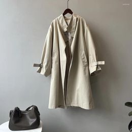 Women's Trench Coats SuperAen Korean Style Stand Collar Coat 2023 Autumn Fashion Design Loose Long