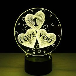 Night Lights 3D Optical Lamp Loves Heart I Love You Night Light DC 5V USB Powered 5th Battery Whole Drop278E