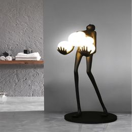Floor Lamps Modern Art Sculpture Humanoid Lamp Abstract Black Resin Ornaments Landscape Decoration Crafts LED266q