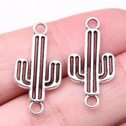 Charms WYSIWYG 20pcs 26x13mm Cactus Connector For Jewellery Making Antique Silver Plated Alloy