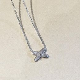 Chains Drop 925 Sterling Silver Rhinestone Cross X Pendant Necklaces Chain Fine Jewellery