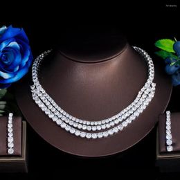 Necklace Earrings Set ThreeGraces Sparkling Cubic Zirconia 3 Rows Multi Layer Bridal Wedding Jewellery For Women Accessories TZ944