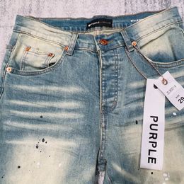 Men's Jeans Purple Brand Jeans American Hip Hop Knee Tear Spincil Pants High Quality Elastic Casual Denim Trousers Real Photos 231215