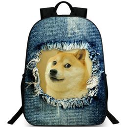 Doge backpack Jeans Hole Dog daypack Funny Kabosu school bag Casual packsack Print rucksack Picture schoolbag Photo day pack