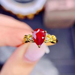 Cluster Rings MeiBaPJ Burning Ruby Gemstone Fashion Water Drop Ring For Women Real 925 Sterling Silver Fine Wedding Jewellery