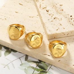 Wedding Rings Fashion Sunflower Flower Signet For Women Factory Prices 316l Stainless Steel Men Jewellery Band Items