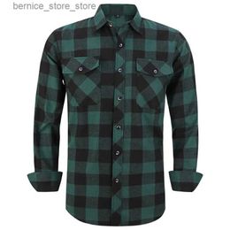 Men's Polos 2023 New Men's Plaid Flannel Shirt Spring Autumn Male Regular Fit Casual Long-Sleeved Shirts For (USA SIZE S M L XL 2XL) Q231215