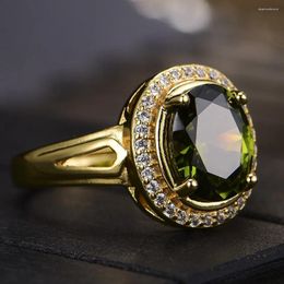 Cluster Rings High Grade Olive Green Gemstones Zircon Diamonds For Women 18k Gold Filled Fine Jewelry Elegant Finger Bands Accessories