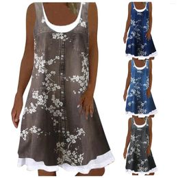 Casual Dresses Women's Summer Dress Crewneck Printed Two Piece Tank Sleeveless Womens Autumn Floral Long Maxi