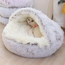 Kennels Soft Plush Round Cat Bed Pet Mattress Warm Comfortable Basket Dog 2 In 1 Sleeping Bag Nest For Small Dogs