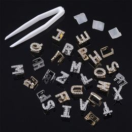 Hip Hop 18K Gold Plated A-Z Custom Gold Plated Iced Out 26 Initial Letters Single Bottom Grillz for Your Teeth Men Hip Hop Jewelry245o