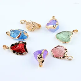 Pendants Irregular Golden Metal Edging Rough Gemstone Colorful Crystal Necklace Natural Pendant Quartz Point Healing Stone Long Chain