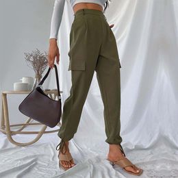 Women's Pants Pure Colour Loose With Stretch Waist Fashionable Casual Style And Back Pockets Tie Design Wide Leg