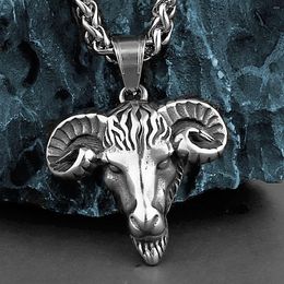 Pendant Necklaces Classic Viking Sheep Head Animal Necklace Men Stainless Steel High Quality Vintage Amulet Scandinavian Jewellery