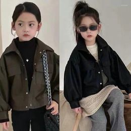 Jackets Girl Boy Lapel PU Coat Jacket Kids Fashion Leather Children Coats Overwear Clothes Spring Autumn Winter Windbreaker