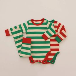 Clothing Sets Korean baby girl clothing set autumnwinter baby girl home set cotton soft Christmas clothing top and pants twopiece set 231214