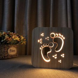 Creative Wood Footprint Night Lights LED Table Night Lamp Wooden Desk Lamp Atmosphere Lamp Novelty Lighting2669