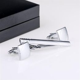 New Selling Mans Cufflinks And Tie Clips Set For Groomsmen Silver Cuff link Tie Pin Cufflinks Tie Bar QiQiWu CT-10172569