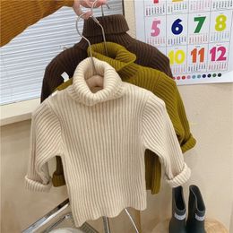 Pullover Kids Sweaters Solid Boys Pullover Turtleneck Knitwear Autumn Winter Boys Girls Strip Clothes Baby Turtleneck Stretch Sweater Top 231215
