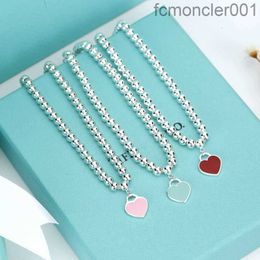 Bangle Bracelet Heart Bracelet 925 Sterling Silver Blue Enamel Love t Ball Chain Pink Pendant Day Gift Z2EO