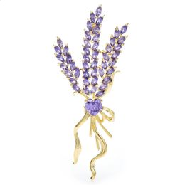 Pins Brooches Wuli baby Luxury Lavender Flower For Women Unisex Cubic Zirconia Fragrant Flowers Party Office Brooch Pin Gifts 231214