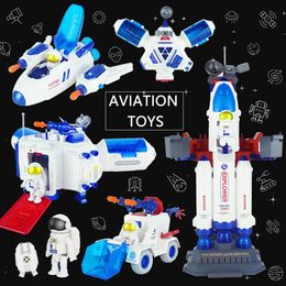 Kitchens Play Food 5in1 Science Space Toy Set Spaceship Rocket Aerospace Family Figure Model With Music Shuttle Capsule For Boy Birthday Gift 231215