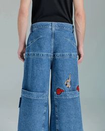 Women s Jeans JNCO Hip Hop Embroidered Pattern Retro Blue Loose Oversized Men Women Harajuku High Street Waisted Wide Pants 231215