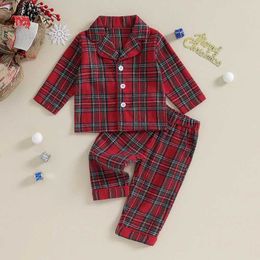 Clothing Sets Kids Christmas Pyjamas Set Plaid Button up Long Sleeve Shirt and Elastic Pants Loungewear Sleepwear