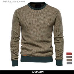 Men's Polos AIOPESON Cotton Spliced Pullovers Sweater Men Casual Warm O-neck Quality Mens Knitted Sweater Winter Fashion Sweaters for Men Q231215