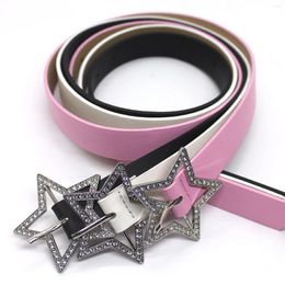 Belts 1 PC Trendy Spicy Girl Pink PU Leather Belt Metal Fashion Buckle Five-Point Star Full Drill Waistband Women Bridal Sash