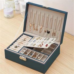 New Double-Layer Jewelery Box High Capacity Earrings Storage Box Leather Ear Stud Ornament Multi-Function Large Jewelry Box 210315236c