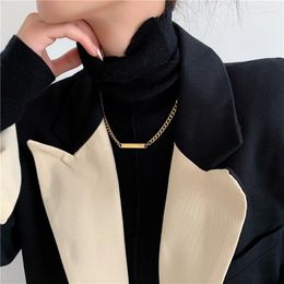 Pendant Necklaces Square Horizontal Bar Titanium Steel Plated 18k Gold Necklace Thick Chain Simple Women's Non Fading Anti Allergy